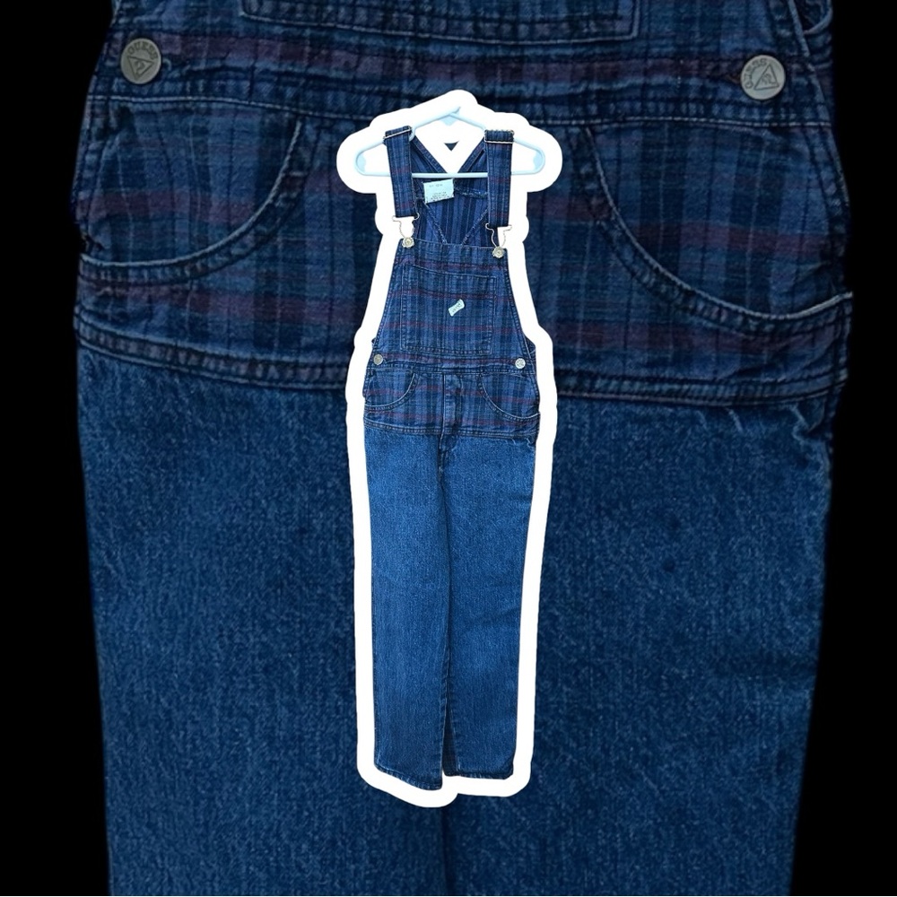 Vintage GUESS Kids Overalls Size 7 Plaid Denim Georges Marciano Made in USA
